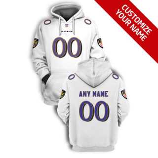 Men%27s Baltimore Ravens Active Player White Custom 2021 Pullover Hoodie