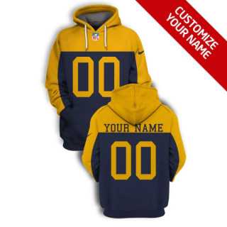 Men%27s Green Bay Packers Active Player Yellow Navy Custom 2021 Pullover Hoodie