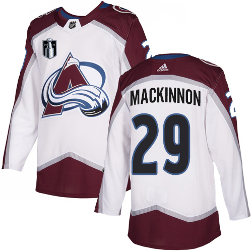 Adidas Colorado Avalanche #29 Nathan MacKinnon White 2022 Stanley Cup Final Patch Road Authentic Stitched NHL Jersey Men’s