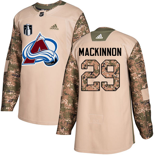 Adidas Colorado Avalanche #29 Nathan MacKinnon Camo 2022 Stanley Cup Final Patch Authentic Veterans Day Stitched NHL Jersey Men’s