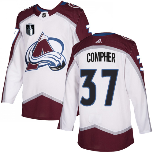 Adidas Colorado Avalanche #37 J.T. Compher White 2022 Stanley Cup Final Patch Road Authentic Stitched NHL Jersey Men’s