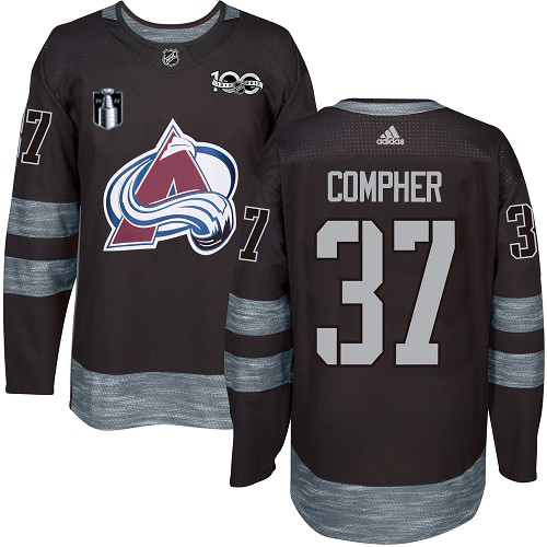 Adidas Colorado Avalanche #37 J.T. Compher Black 2022 Stanley Cup Final Patch 100th Anniversary Stitched NHL Jersey Men’s