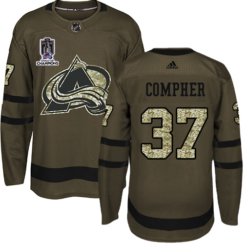 Adidas Colorado Avalanche #37 J.T. Compher Green 2022 Stanley Cup Champions Salute To Service Stitched NHL Jersey Men’s