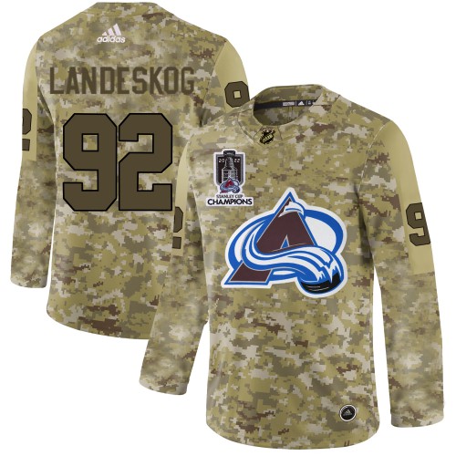 Adidas Colorado Avalanche #92 Gabriel Landeskog Camo 2022 Stanley Cup Champions Authentic Stitched NHL Jersey Men’s