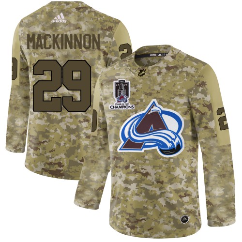 Adidas Colorado Avalanche #29 Nathan MacKinnon Camo 2022 Stanley Cup Champions Authentic Stitched NHL Jersey Men’s