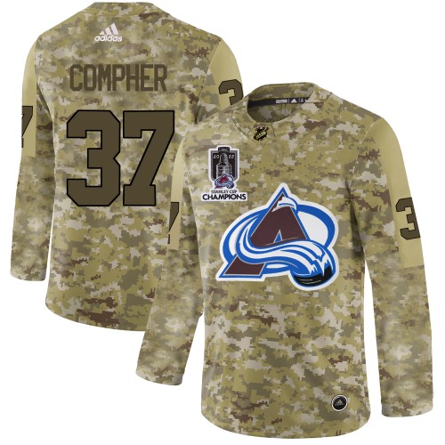 Adidas Colorado Avalanche #37 J.T. Compher Camo 2022 Stanley Cup Champions Authentic Stitched NHL Jersey Men’s