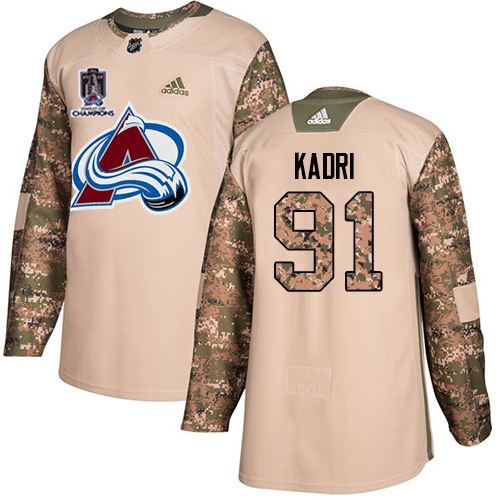 Adidas Colorado Avalanche #91 Nazem Kadri Camo Authentic 2022 Stanley Cup Champions Veterans Day Stitched NHL Jersey Men’s