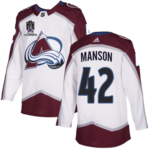 Adidas Colorado Avalanche #42 Josh Manson White 2022 Stanley Cup Champions Road Authentic Stitched NHL Jersey Men’s