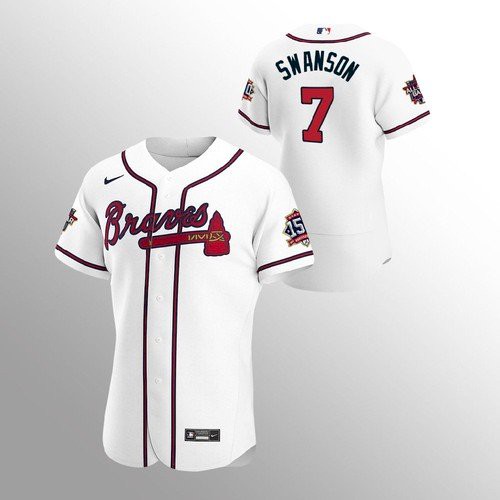Atlanta Atlanta Braves #7 Dansby Swanson Men’s Nike 150th Anniversary 2021 World Series Authentic MLB Jersey – White Men’s