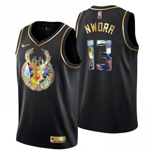 Milwaukee Milwaukee Bucks #13 Jordan Nwora Men’s Golden Edition Diamond Logo 2021/22 Swingman Jersey – Black Men’s