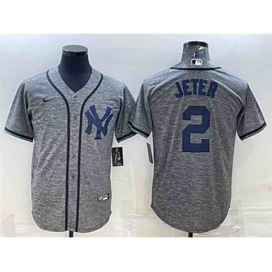 Men New York Yankees #2 Derek Jeter Grey Cool Base Stitched Jersey
