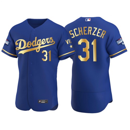 Los Angeles Los Angeles Dodgers #31 Max Scherzer Men’s Nike Authentic 2021 Gold Program World Series Champions MLB Jersey Royal Men’s