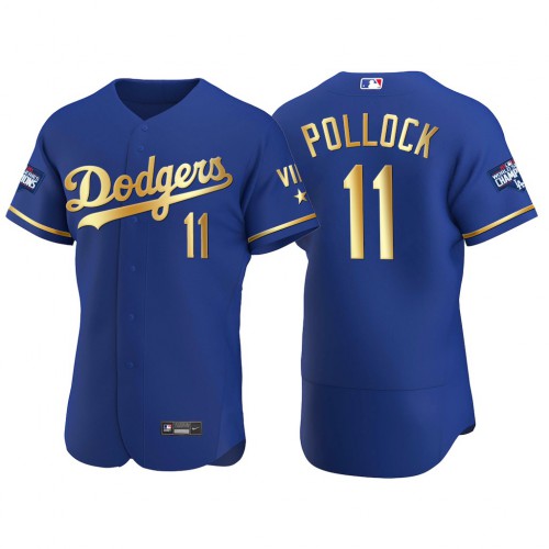 Los Angeles Los Angeles Dodgers #11 A.J. Pollock Men’s Nike Authentic 2021 Gold Program World Series Champions MLB Jersey Royal Men’s
