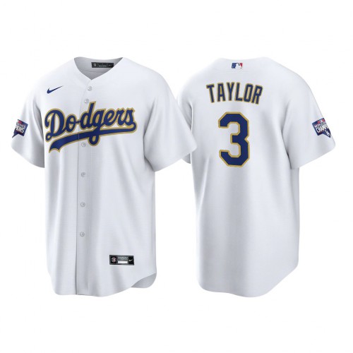 Los Angeles Los Angeles Dodgers #3 Chris Taylor Men’s Nike 2021 Gold Program World Series Champions MLB Jersey Whtie Men’s