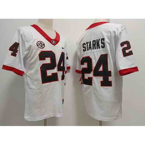 Men Georgia Bulldogs #24 Malaki Starks White College Football Game Jersey