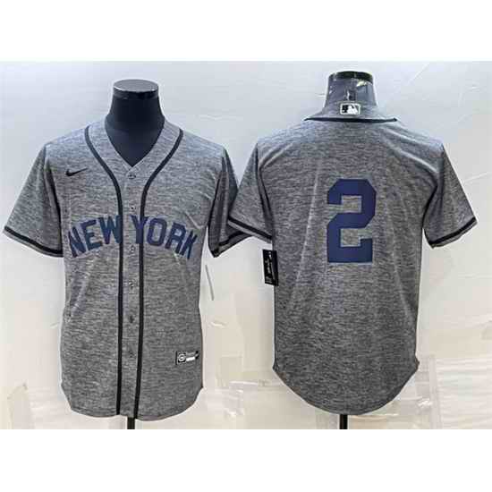 Men New York Yankees #2 Derek Jeter Grey Cool Base Stitched JerseyS