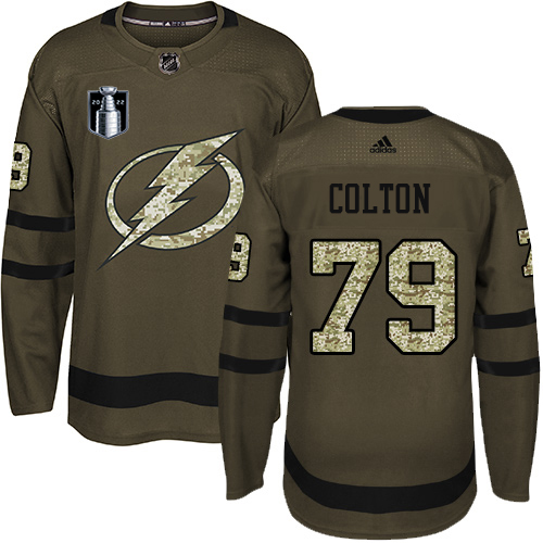 Adidas Tampa Bay Lightning #79 Ross Colton Green 2022 Stanley Cup Final Patch Salute to Service Stitched NHL Jersey Men’s
