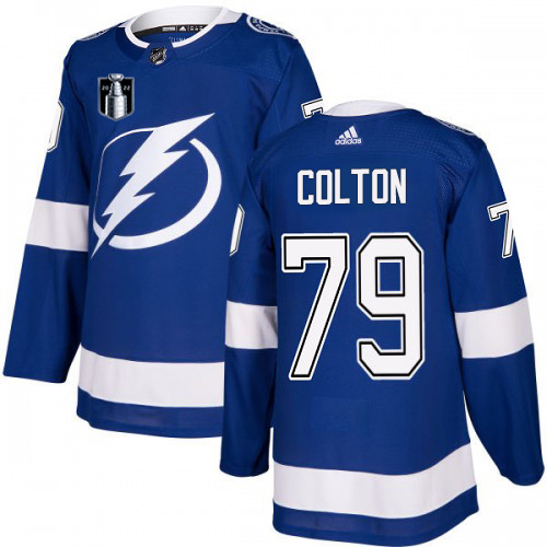 Adidas Tampa Bay Lightning #79 Ross Colton Blue 2022 Stanley Cup Final Patch Home Authentic Stitched NHL Jersey Men’s