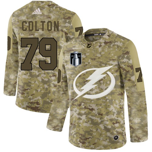 Adidas Tampa Bay Lightning #79 Ross Colton Camo 2022 Stanley Cup Final Patch Authentic Stitched NHL Jersey Men’s