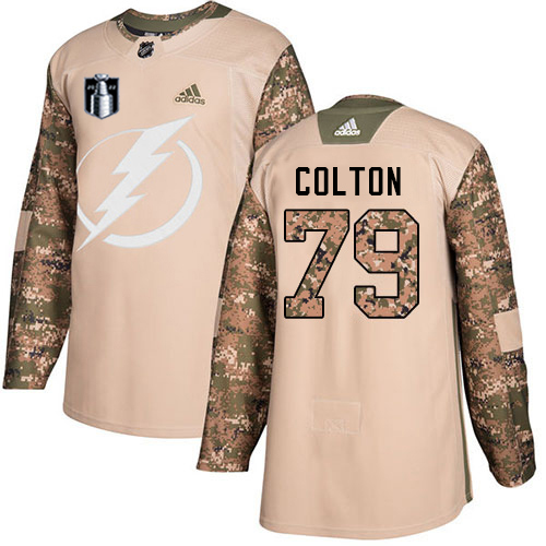 Adidas Tampa Bay Lightning #79 Ross Colton Camo Authentic 2022 Stanley Cup Final Patch Veterans Day Stitched NHL Jersey Men’s