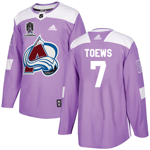 Adidas Colorado Avalanche #7 Devon Toews Purple Youth 2022 Stanley Cup Champions Authentic Fights Cancer Stitched NHL Jersey Youth