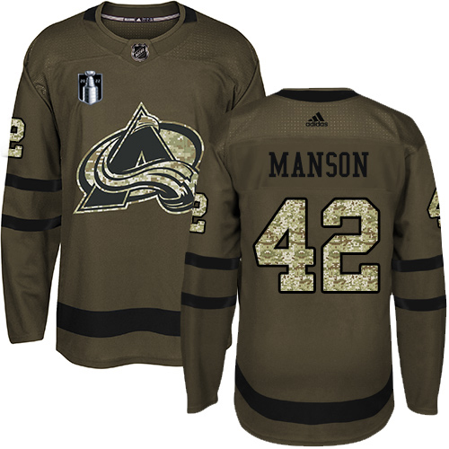 Adidas Colorado Avalanche #42 Josh Manson Green Youth 2022 Stanley Cup Final Patch Salute to Service Stitched NHL Jersey Youth