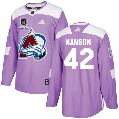 Adidas Colorado Avalanche #42 Josh Manson Purple Youth 2022 Stanley Cup Champions Authentic Fights Cancer Stitched NHL Jersey Youth