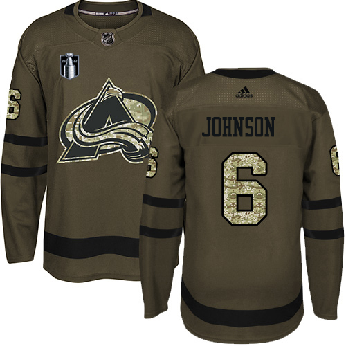Adidas Colorado Avalanche #6 Erik Johnson Green Youth 2022 Stanley Cup Final Patch Salute to Service Stitched NHL Jersey Youth