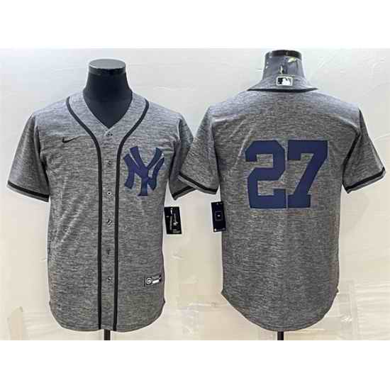 Men New York Yankees #27 Giancarlo Stanton Grey Cool Base Stitched Jersey