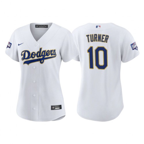 Los Angeles Los Angeles Dodgers #10 Justin Turner Women’s Nike 2021 Gold Program World Series Champions MLB Jersey Whtie Womens