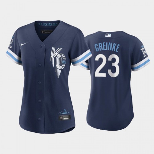 Kansas City Kansas City Royals #23 Zack Greinke Women’s Replica 2022 City Connect Navy Jersey Womens
