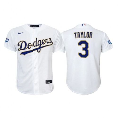 Los Angeles Los Angeles Dodgers #3 Chris Taylor Youth Nike 2021 Gold Program World Series Champions MLB Jersey Whtie Youth