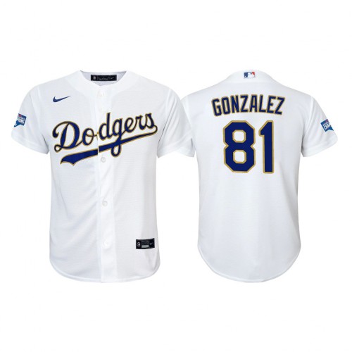 Los Angeles Los Angeles Dodgers #81 Victor Gonzalez Youth Nike 2021 Gold Program World Series Champions MLB Jersey Whtie Youth