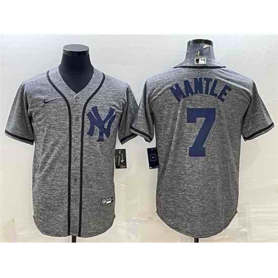 Men New York Yankees #7 Mickey Mantle Grey Cool Base Stitched Jersey