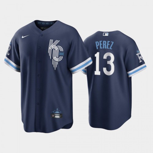 Kansas City Kansas City Royals #13 Salvador Perez Men’s Nike Game Replica 2022 City Connect Navy Jersey Men’s