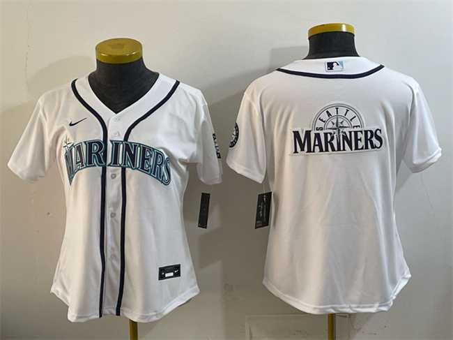 Women%27s Seattle Mariners Team Big Logo White Cool Base Stitched Jersey Dzhi