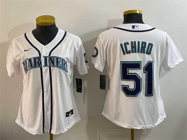 Women%27s Seattle Mariners #51 Ichiro Suzuki White Cool Base Stitched Jersey