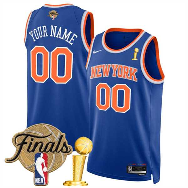 Men%27s New Yok Knicks Active Player Custom Blue 2026 Finals Patch And Finals Champions Patch Icon Edition Stitched Basketball Jersey