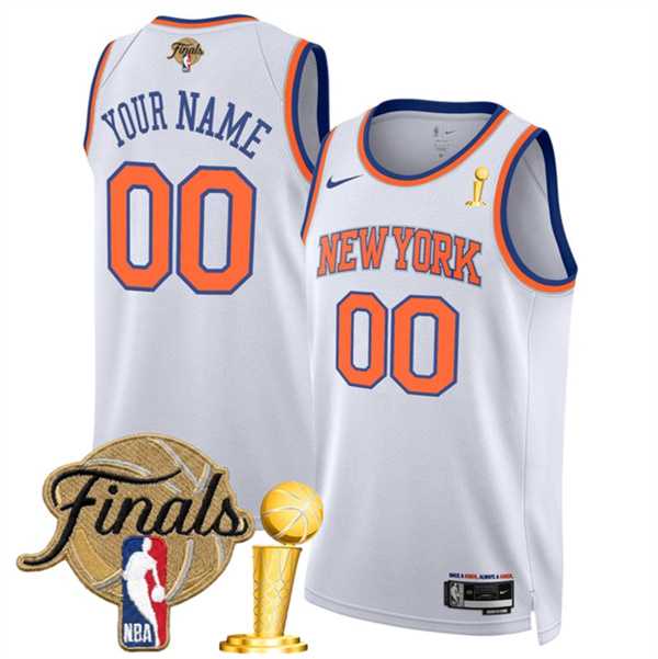 Men%27s New Yok Knicks Active Player Custom White 2026 Finals Patch And Finals Champions Patch Association Edition Stitched Basketball Jersey