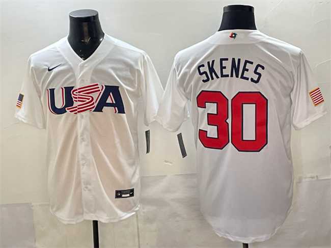 Men%27s USA #30 Paul Skenes White World Baseball Classic Stitched Jersey