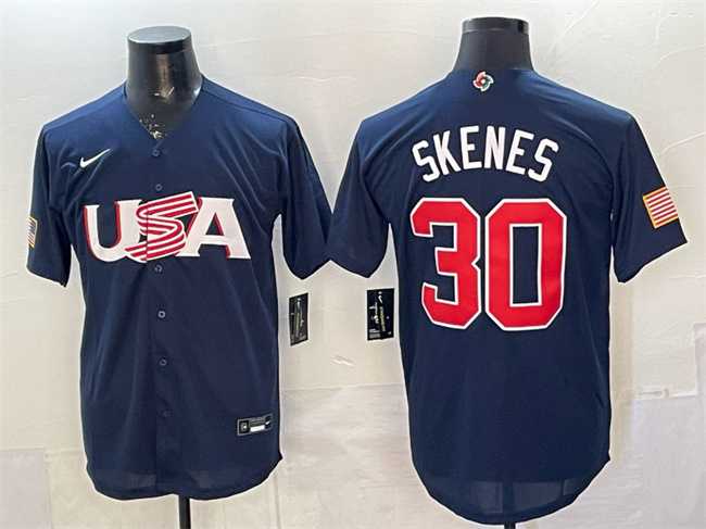 Men%27s USA #30 Paul Skenes Navy World Baseball Classic Stitched Jersey