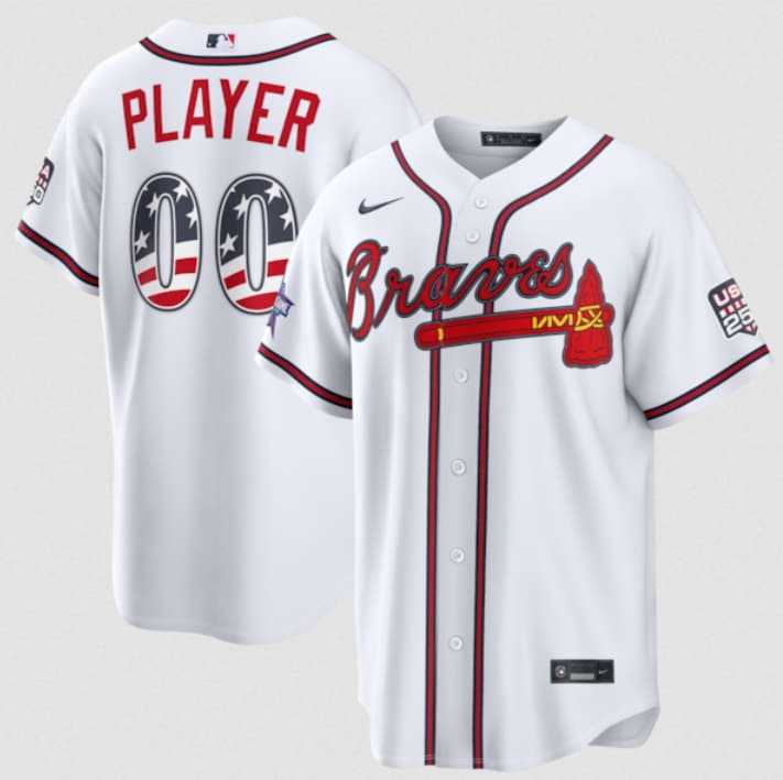 Men%27s Atlanta Braves Active Player Custom White 2026 All-Star Edition Stars & Stripes & USA 250 Fourth of July Home Stadium Stitched Baseball Jersey