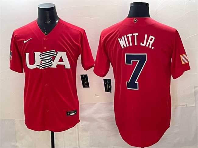 Men%27s USA #7 Bobby Witt Jr. Red World Baseball Classic Stitched Jersey