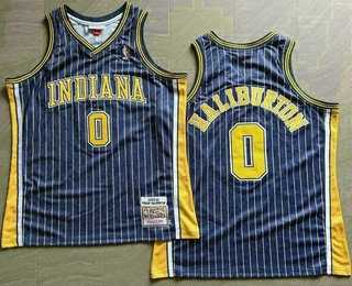 Men%27s Indiana Pacers #0 Tyrese Haliburton Black Stripes Hollywood Classic Throwback AU Jersey