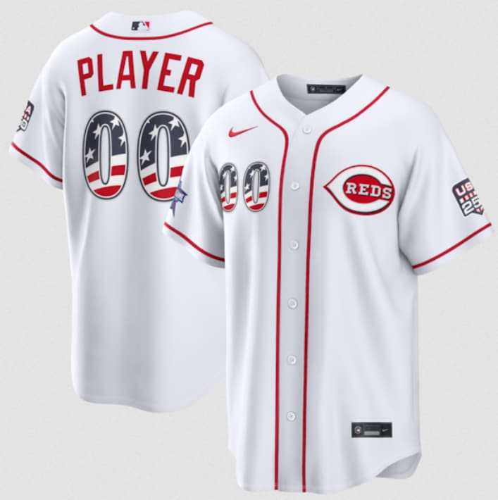 Men%27s Cincinnati Reds Active Player Custom White 2026 All-Star Edition Stars & Stripes & USA 250 Fourth of July Home Stadium Stitched Baseball Jersey