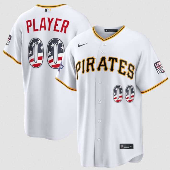 Men%27s Pittsburgh Pirates Active Player Custom White 2026 All-Star Edition Stars & Stripes & USA 250 Fourth of July Home Stadium Stitched Baseball Jersey