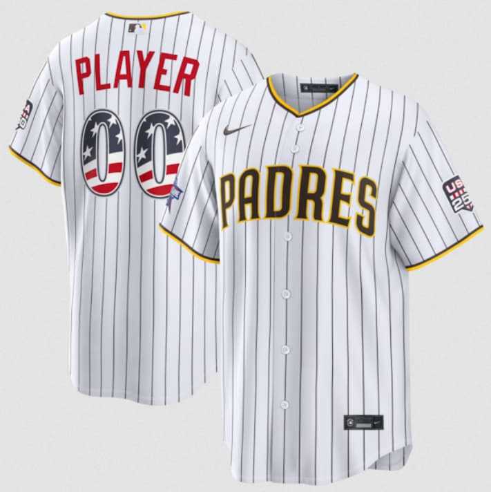 Men%27s San Diego Padres Active Player Custom White 2026 All-Star Edition Stars & Stripes & USA 250 Fourth of July Home Stadium Stitched Baseball Jersey