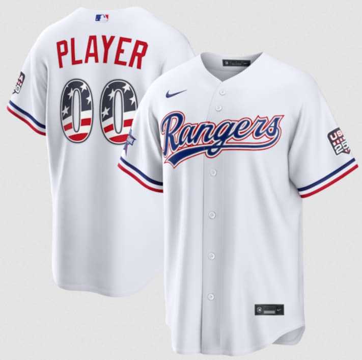 Men%27s Texas Rangers Active Player Custom White 2026 All-Star Edition Stars & Stripes & USA 250 Fourth of July Home Stadium Stitched Baseball Jersey