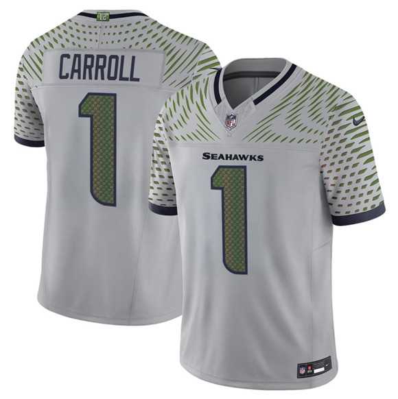 Men%27s Seattle Seahawks #1 Pete Carroll Gray 2025 F.U.S.E. %27Rivalries%27 Vapor Untouchable Limited Stitched Jersey