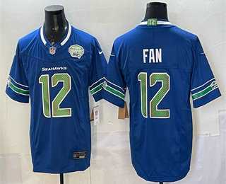 Men%27s Seattle Seahawks #12 Fan Royal FUSE 2025 NFC West Champions Patch Limited Stitched Jersey